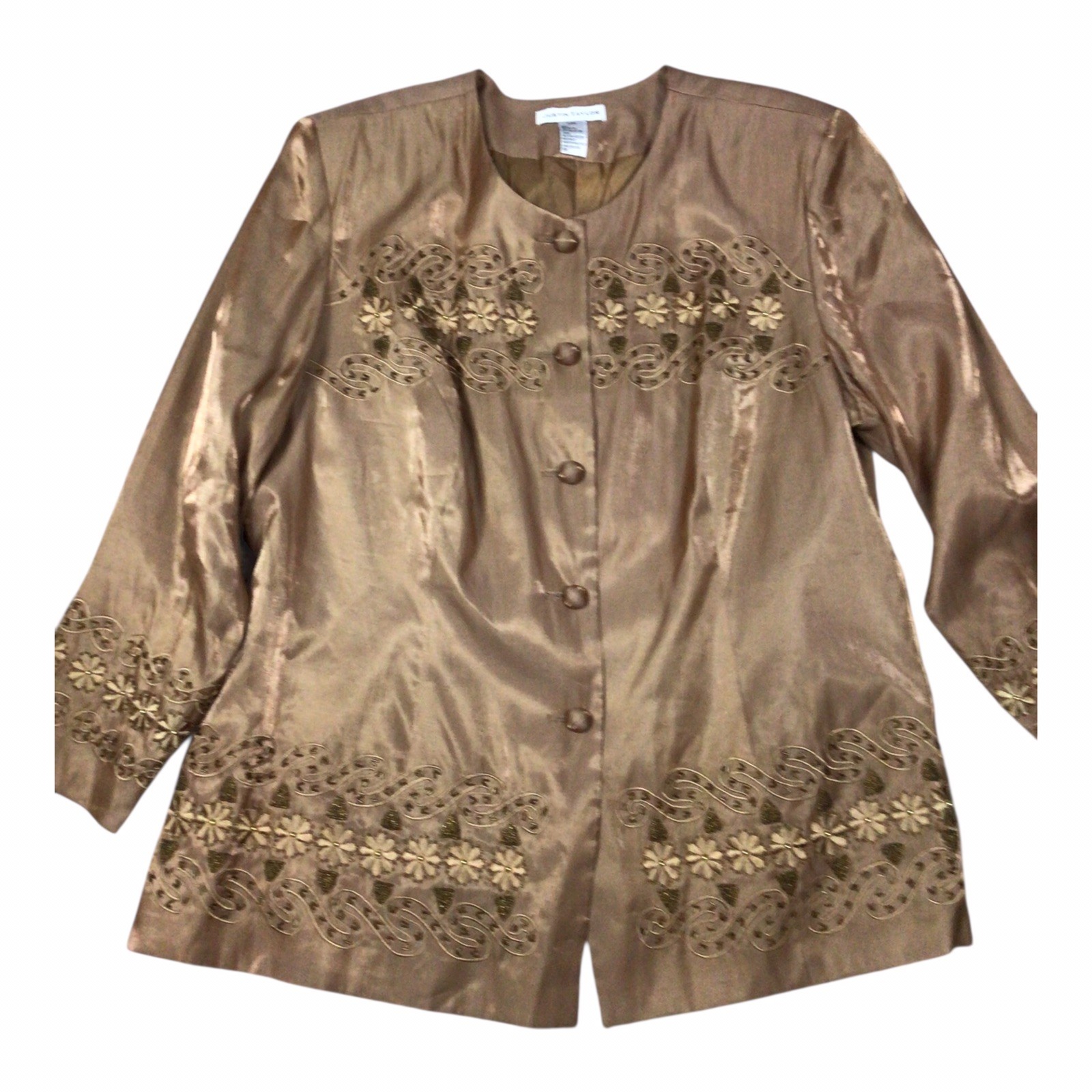 Vintage Justin Taylor Beaded Embroidered Blazer Jacket Gold 24W Padded Shoulder