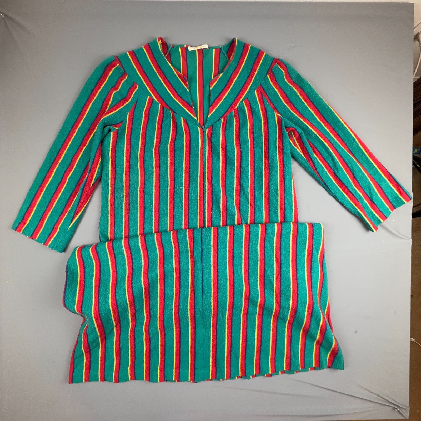 Vintage Sans Souci Nightgown Womens USA Zip Front Striped Lounge Dress