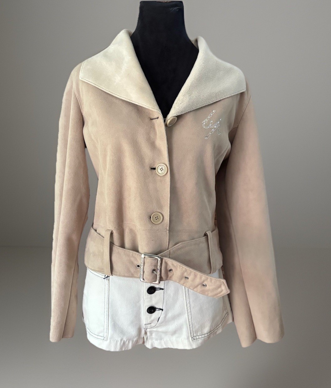 VTG Y2K Baby Phat Faux Suede/Fur Rhinestone Shawl Collar Jacket.small