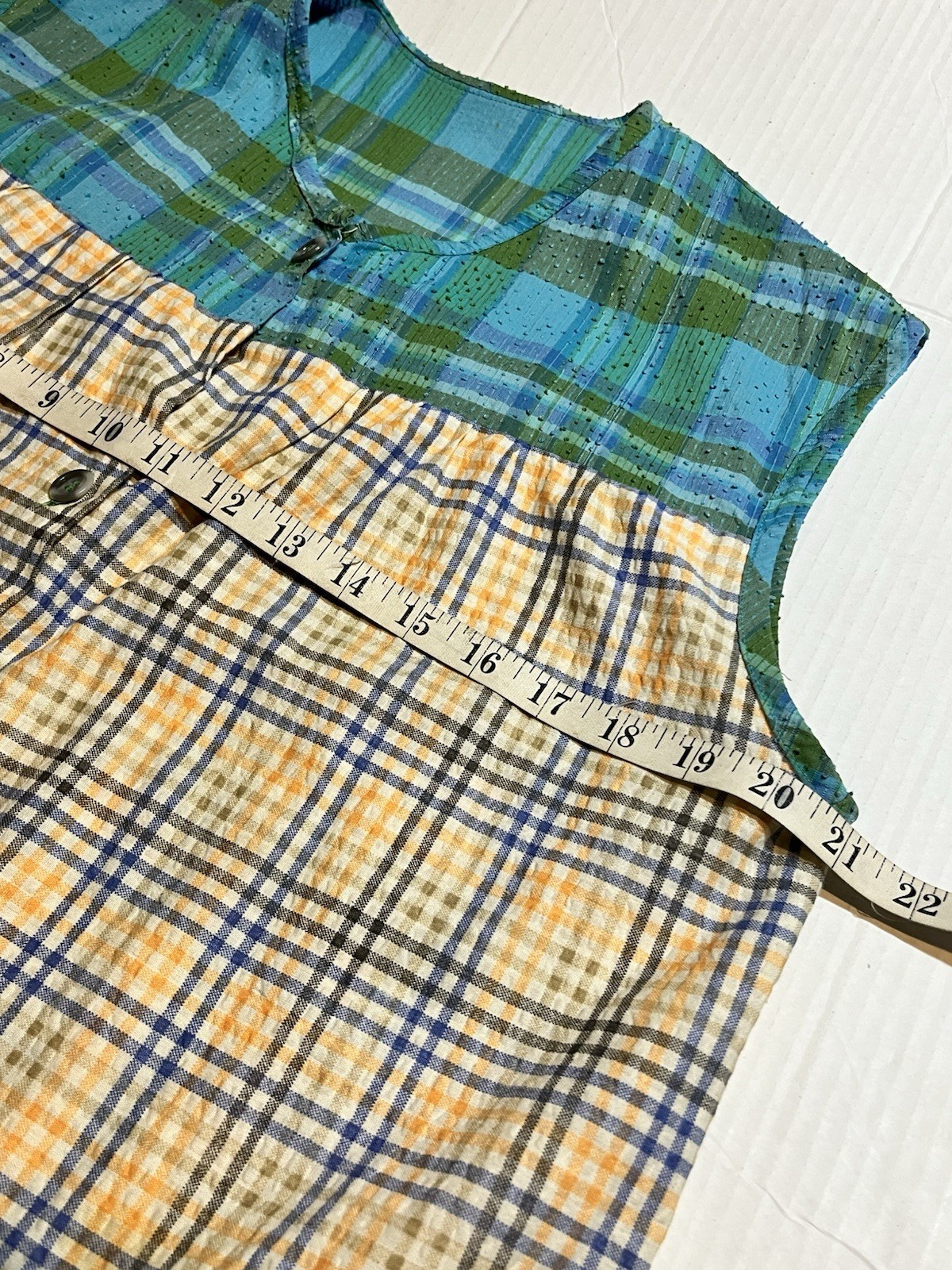 VTG handmade House Wife Blouse Womens L Plaid Sleeveless Button Rockabilly 60s
