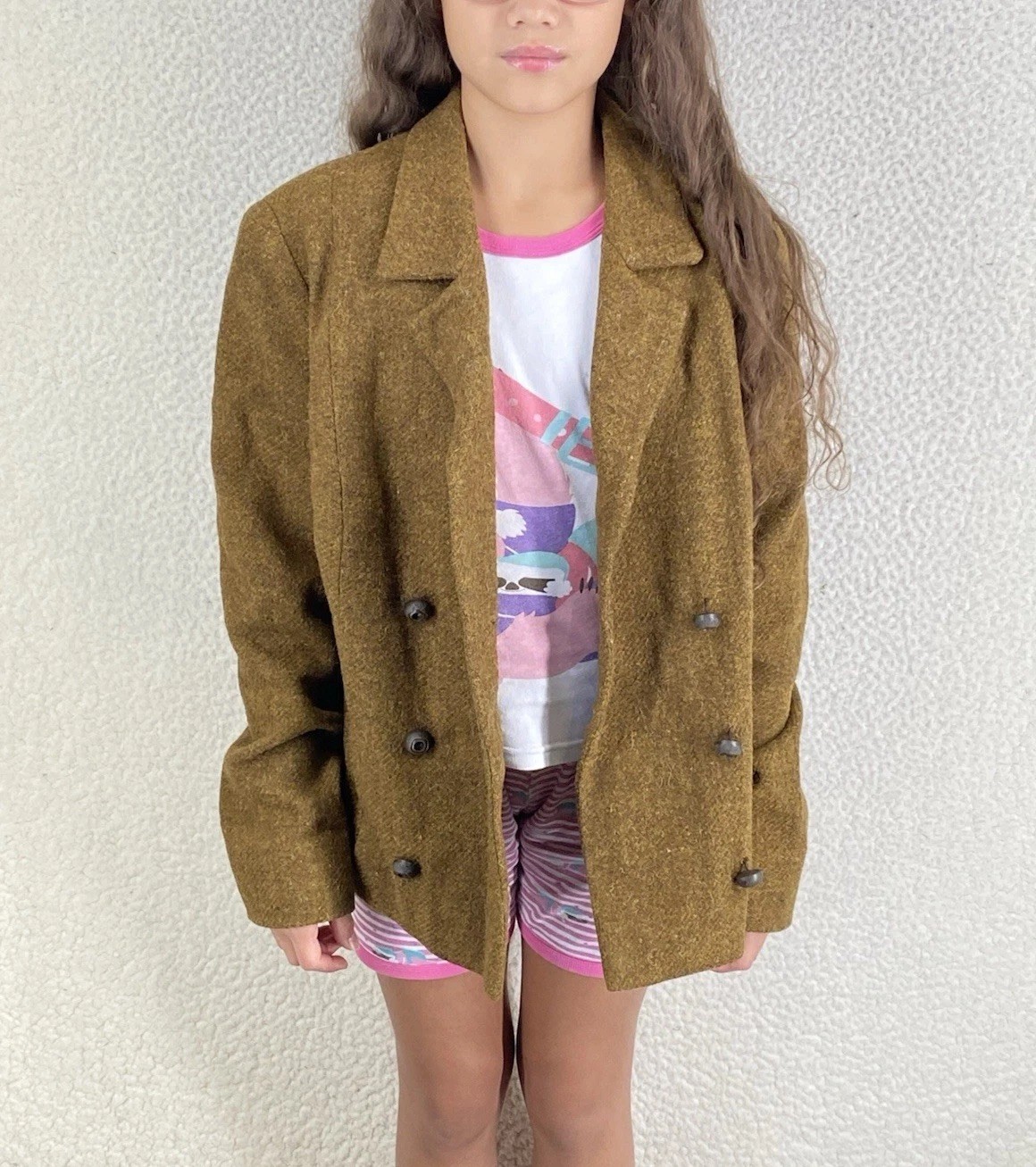 Vintage 50s Peacoat Blazer Womens 42 EU Crop Wool Tweed Brown Austria Handmade