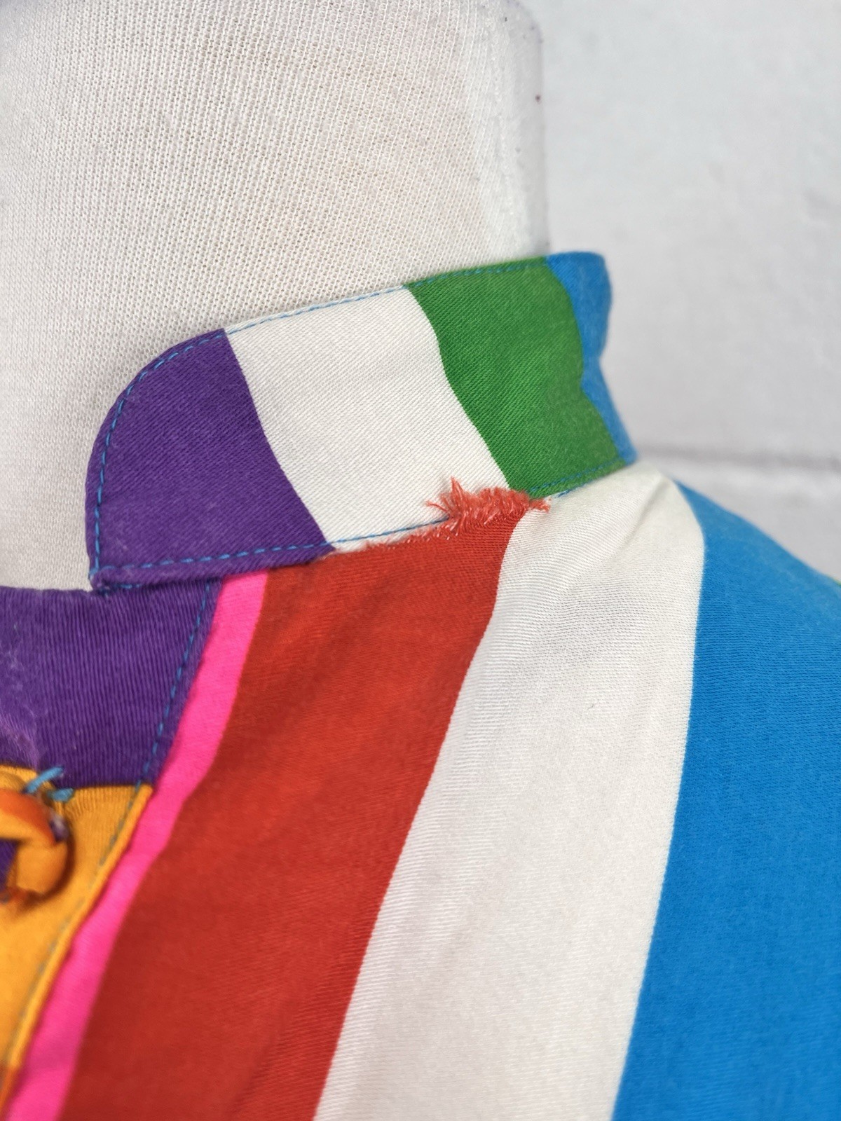 Catherine Ogust Penthouse Gallery 70s Rainbow Cotton Shirt Dress Large Kaftan