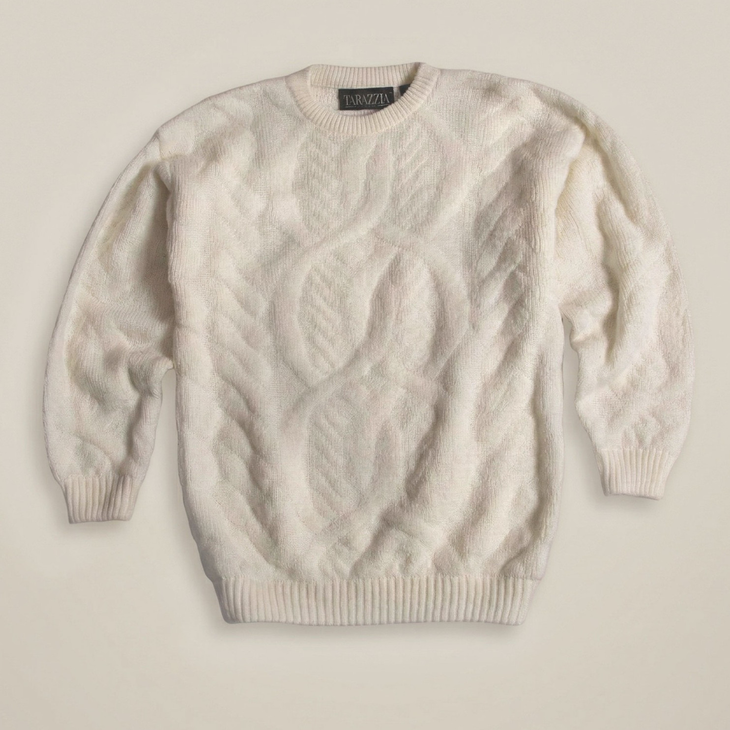 Vintage 80s 90s Tarazzia Internationale Off White Diamond Cable knit Small