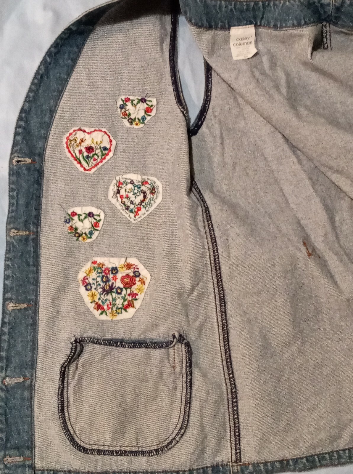 Vintage Denim Vest Casey Coleman 80’s Flower hearts
