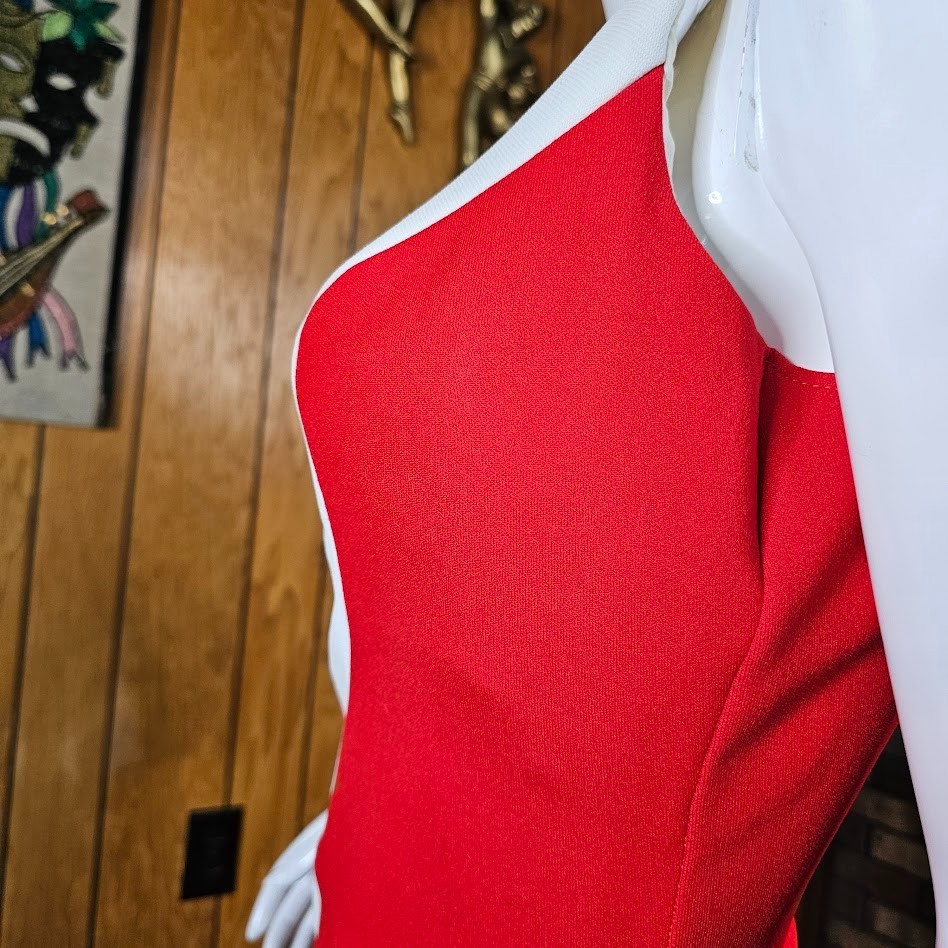 Vtg 70s Mod Color Block Volup Sears Sea Stars Diamond Swimsuit Bathing Suit L/XL