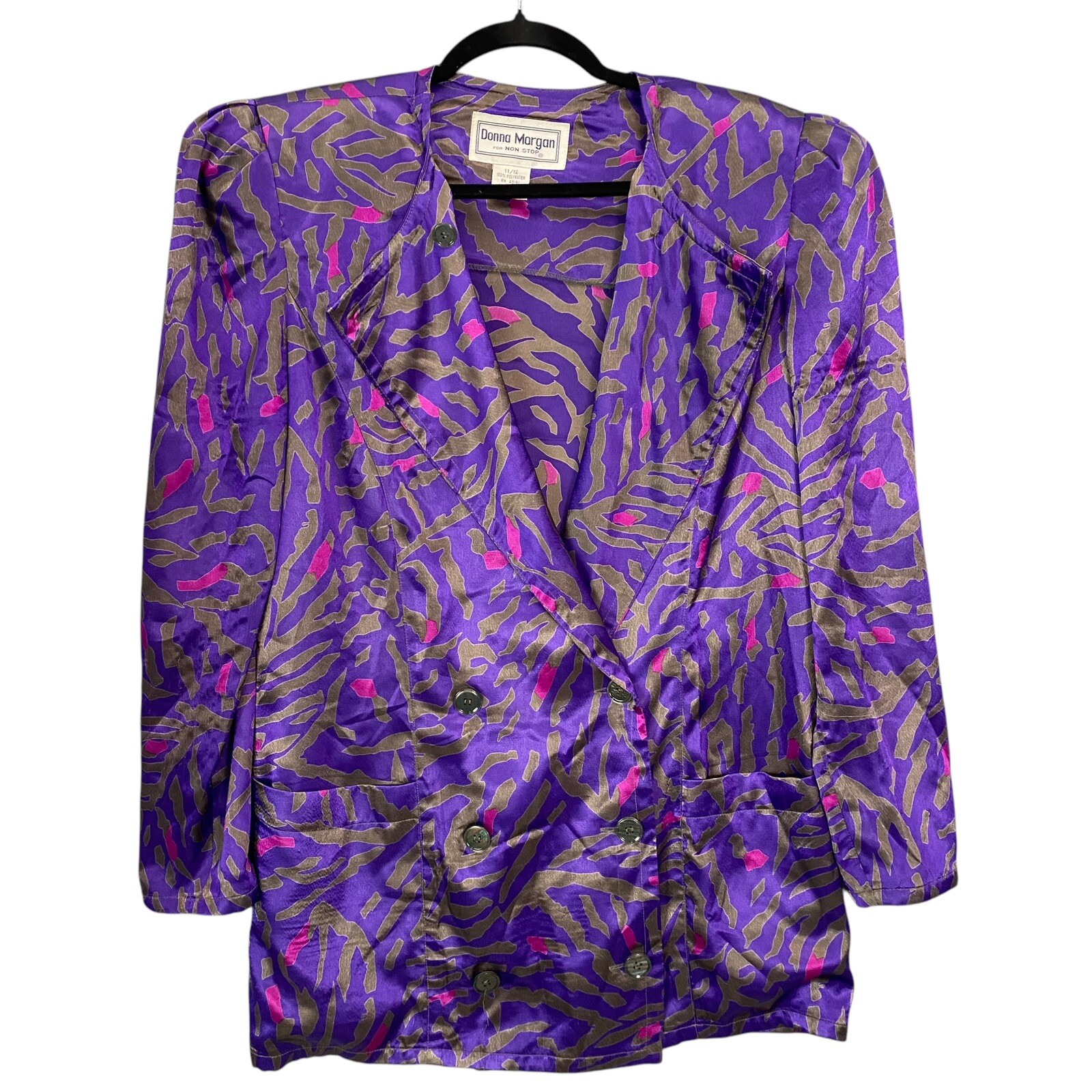 Vtg DONNA MORGAN Women Blazer Skirt Set Sz 11/12 Purple Green Event Party 72-6