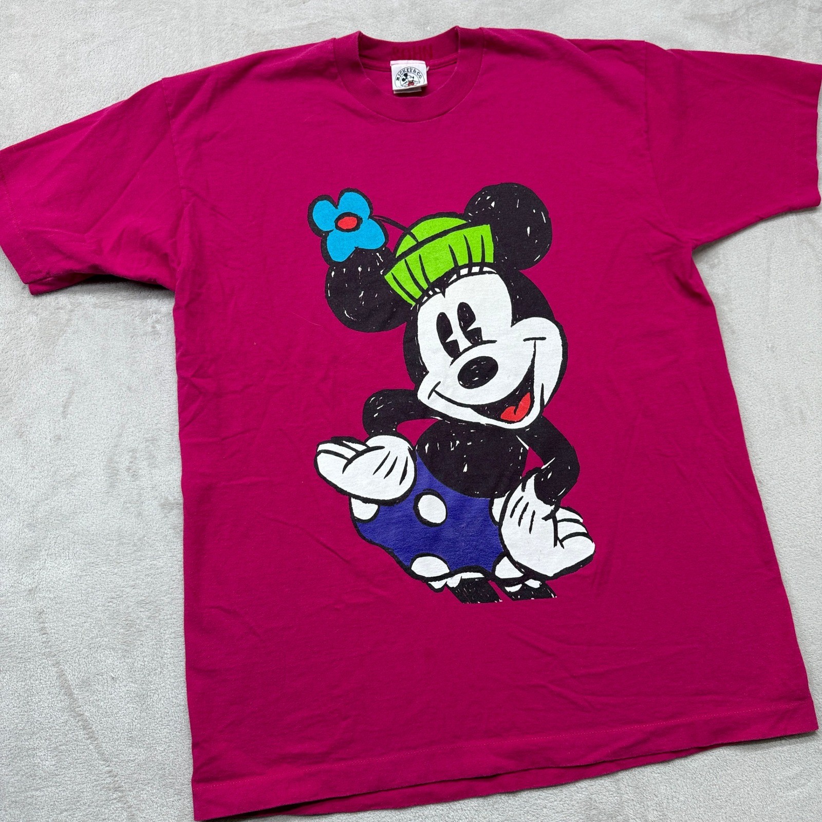 Vintage Disney Mickey & Co T-Shirt Adult XL Pink Minnie 90s Double Sided Graphic