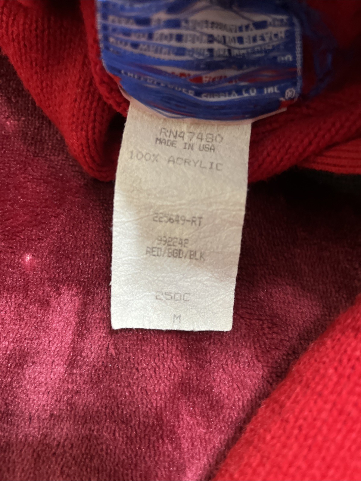 Vintage 80s Cheerleader Knit Sweater Red Black Gold Striped USA Made Medium