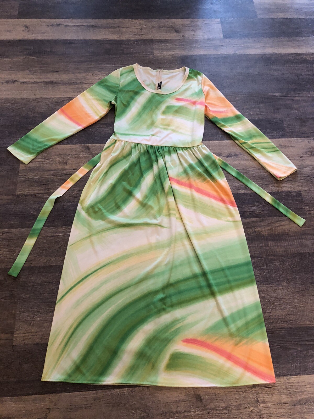 70’s Vintage Lanvin “Lime& Orange Sherbert “ Swirls Mod Boho Maxi Dress~LG/XL