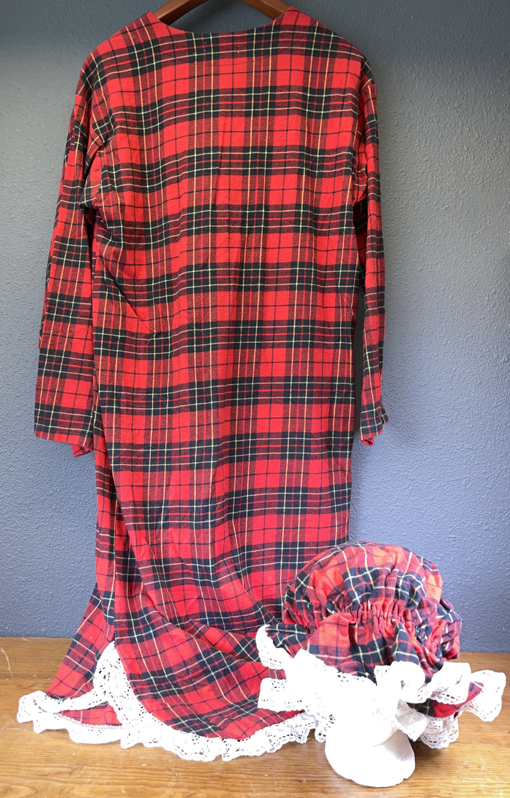Vtg Hand Made Flannel Night Gown Cottage Core Little Red Riding Hood Costume W