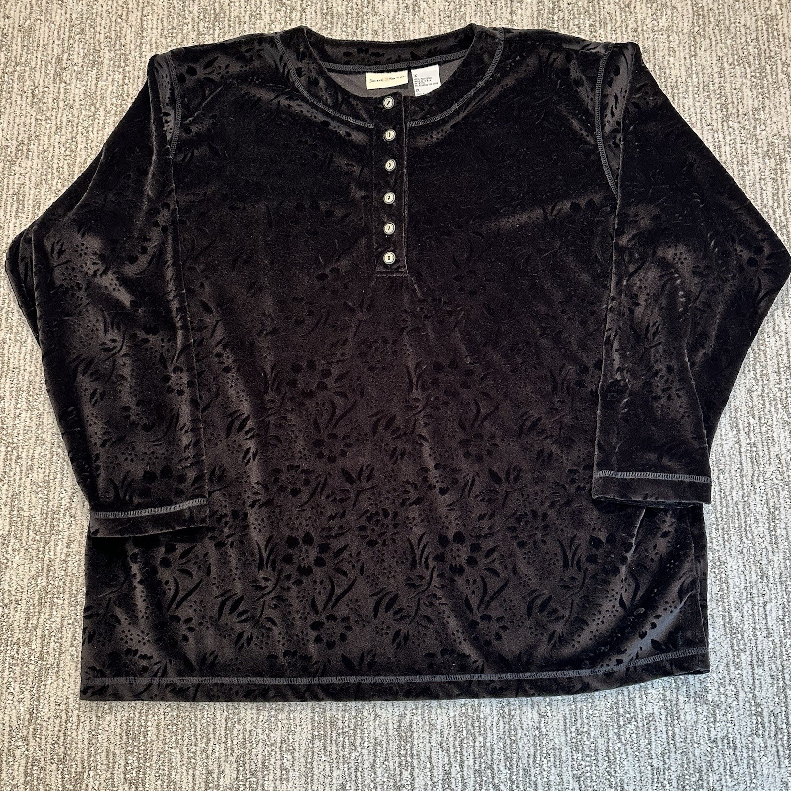Vtg 90s Jaclyn Smith Women’s 1X Velvety Velour Black Embossed USA