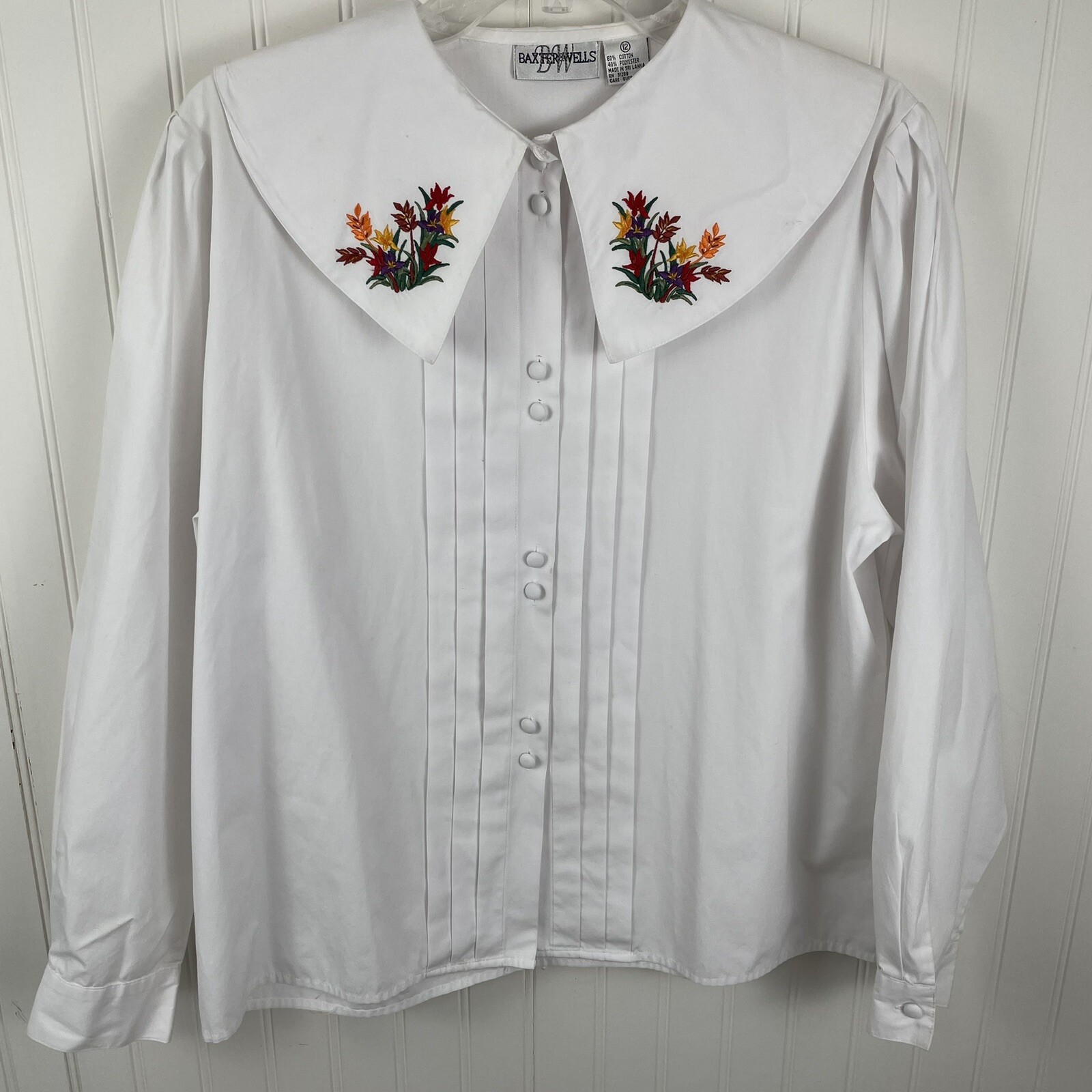 Baxter Wells Vintage Womens Long Sleeve Front Button Embroidered Collar Size 12