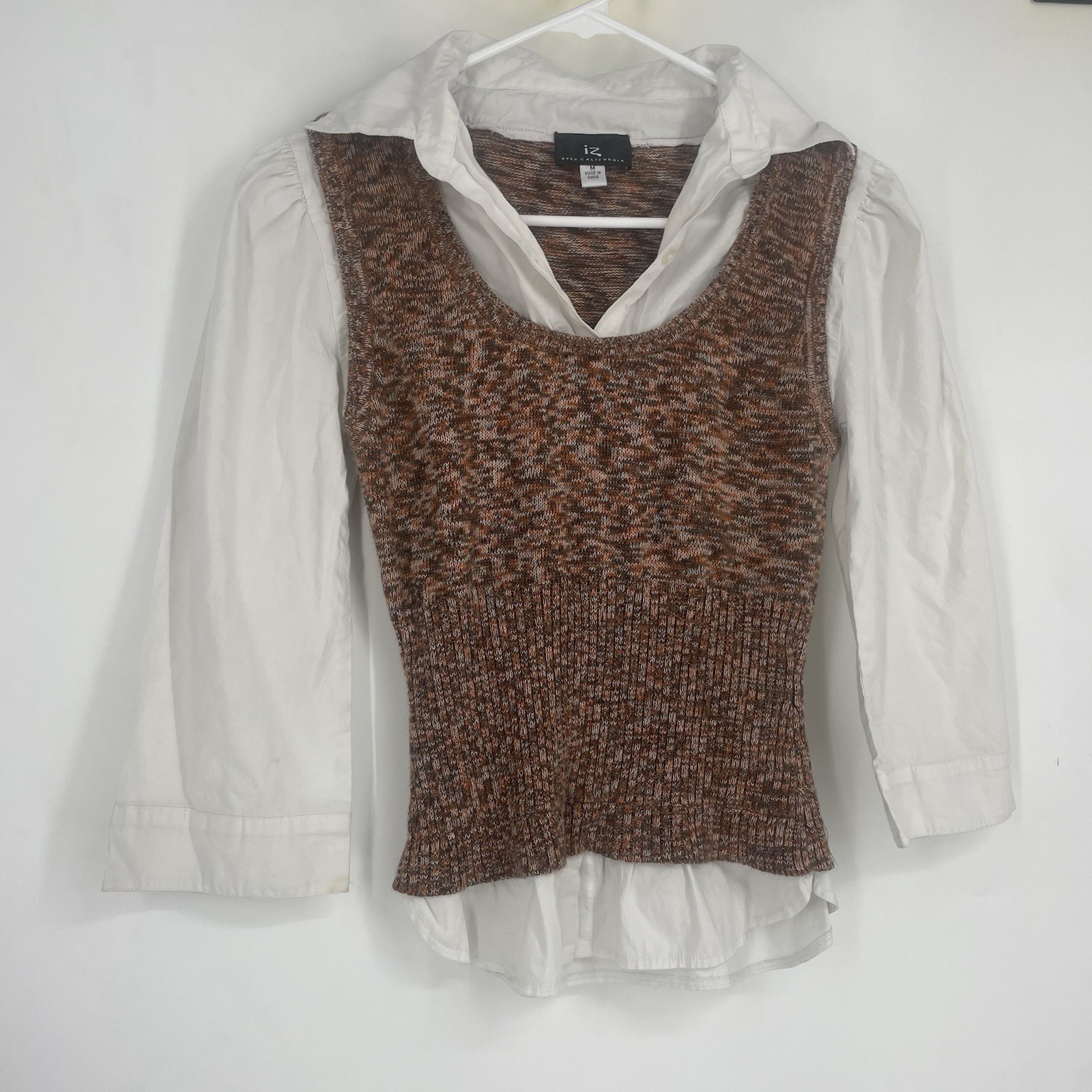 Vintage Y2K IZ Byer California Medium Knit Vest Shirt Layer Preppy Academia