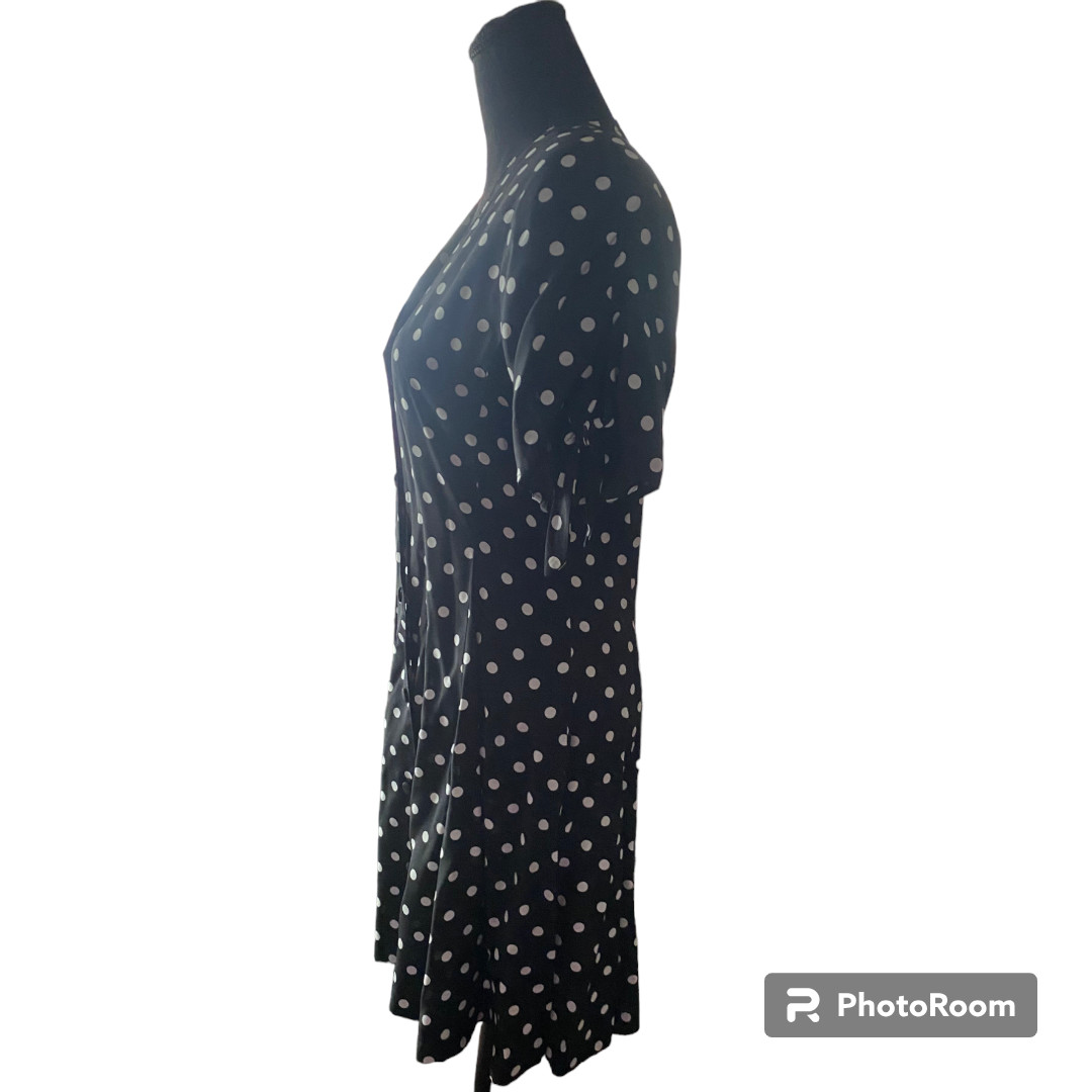 Clio Petites Vintage 80s Women’s button down black/ white Polka Dot Dress sz 8P