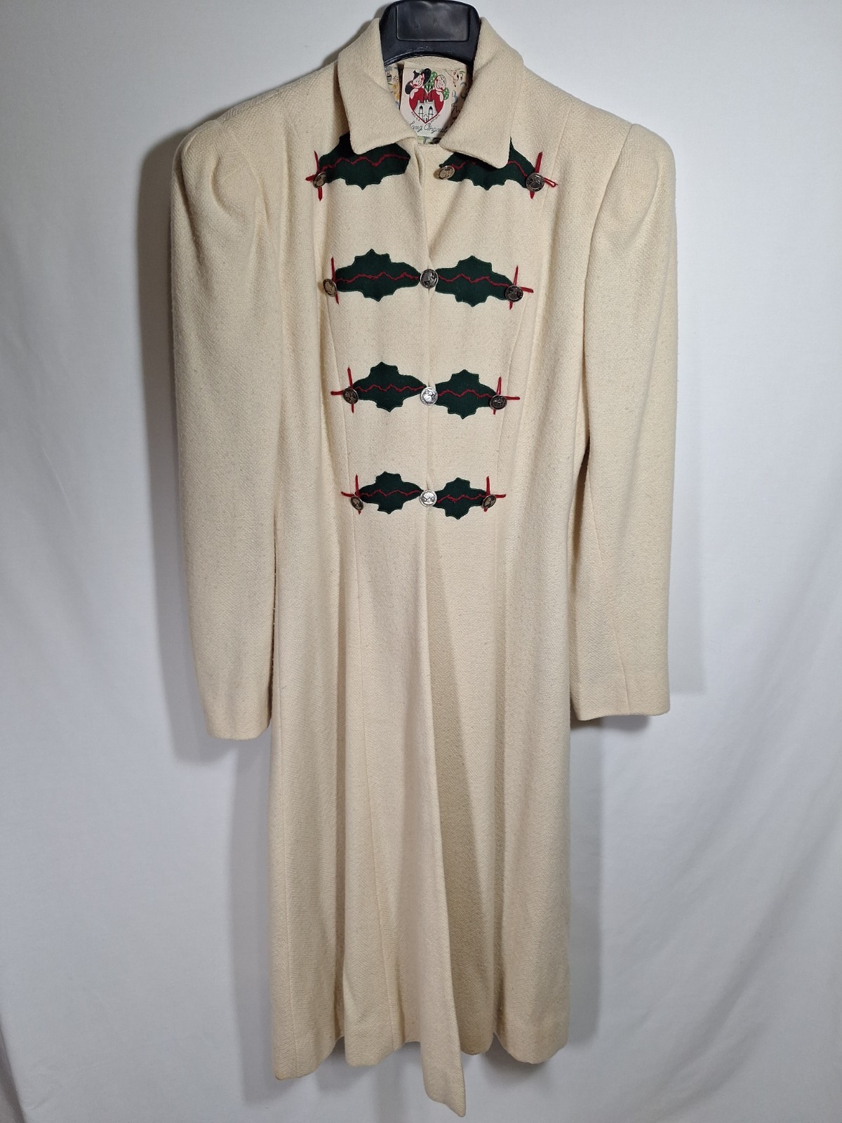 Vtg 1940’s Lanz Wool Holiday Christmas Coat W/tyrolean Novelty Print Liner