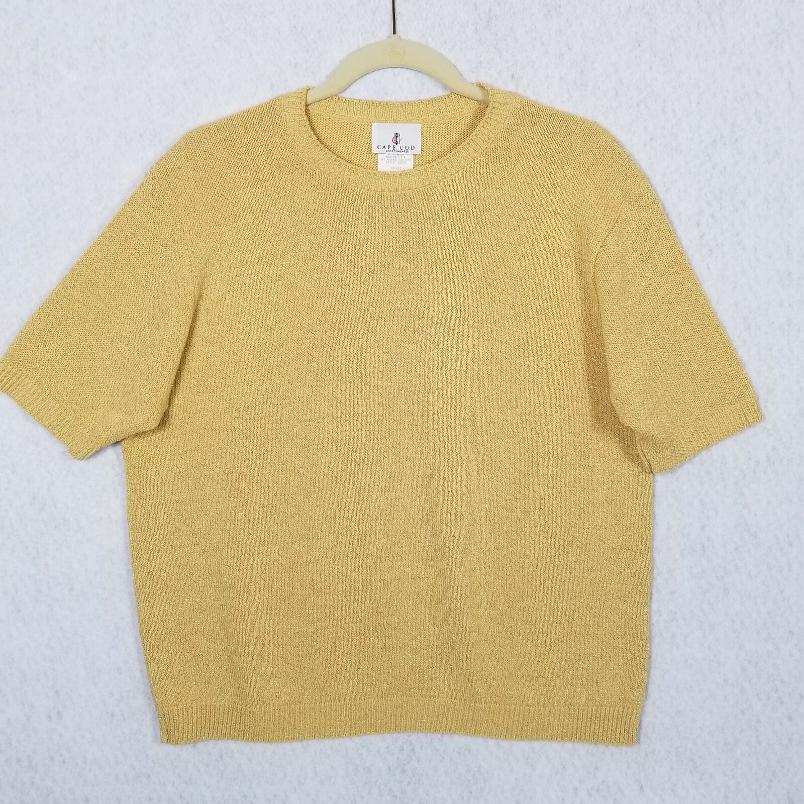 Vintage CAPE COD Sportswear Gold Metallic Thread Sweater ~ Short Sleeve ~ Large