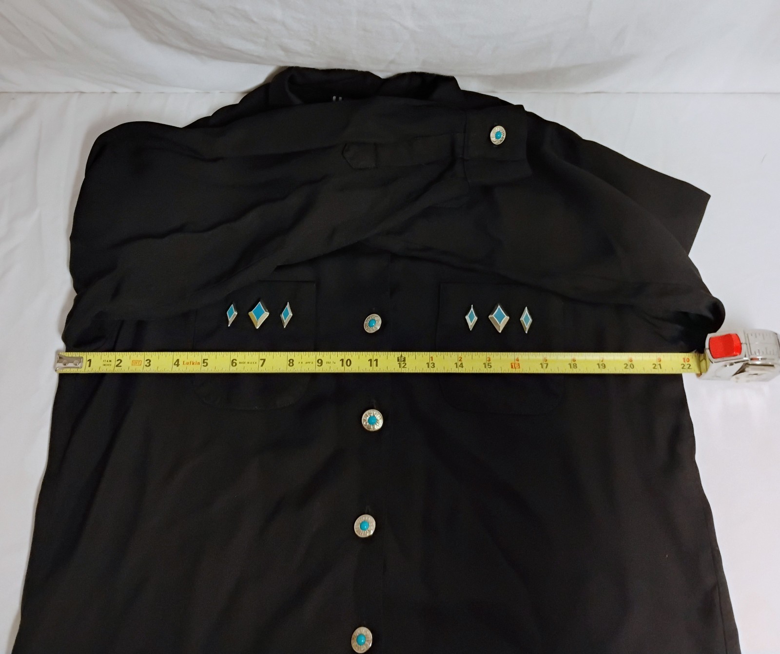 Vintage Criscione New York Cache Western Turquoise Studded Black Blouse Women S