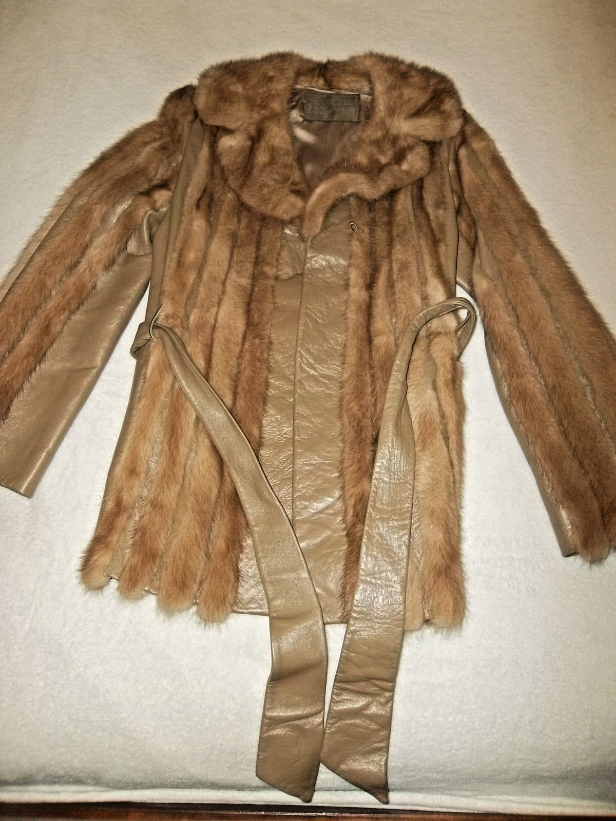 POLOGEORGIS FUR & LEATHER COAT JACKET TAUPE/ LIGHT BROWN