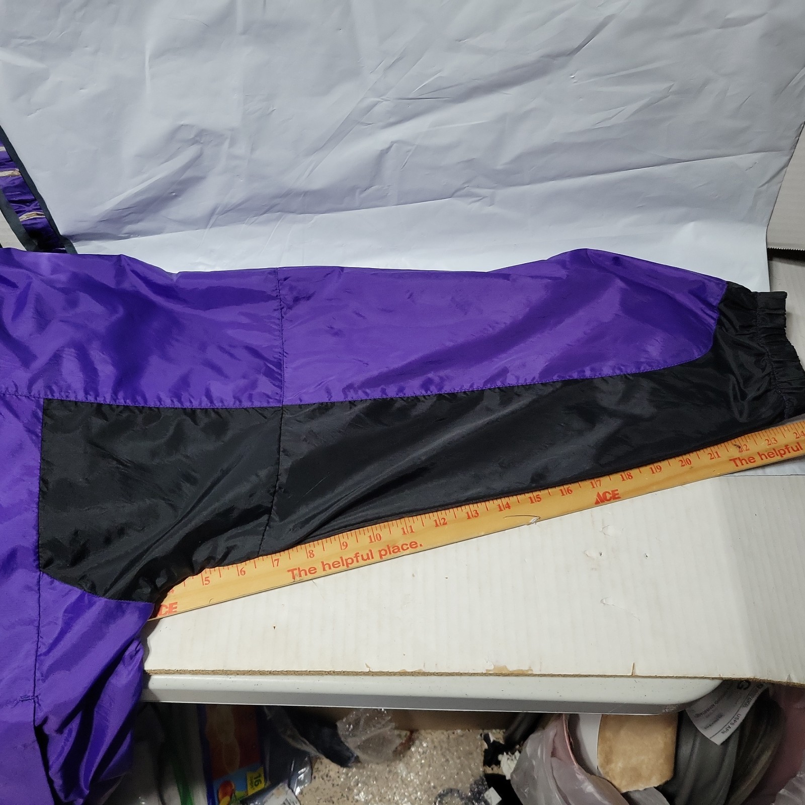 80s 90s L Windbreaker Set Jacket Pants Retro Purple Blak Track Suit Jacket Pants