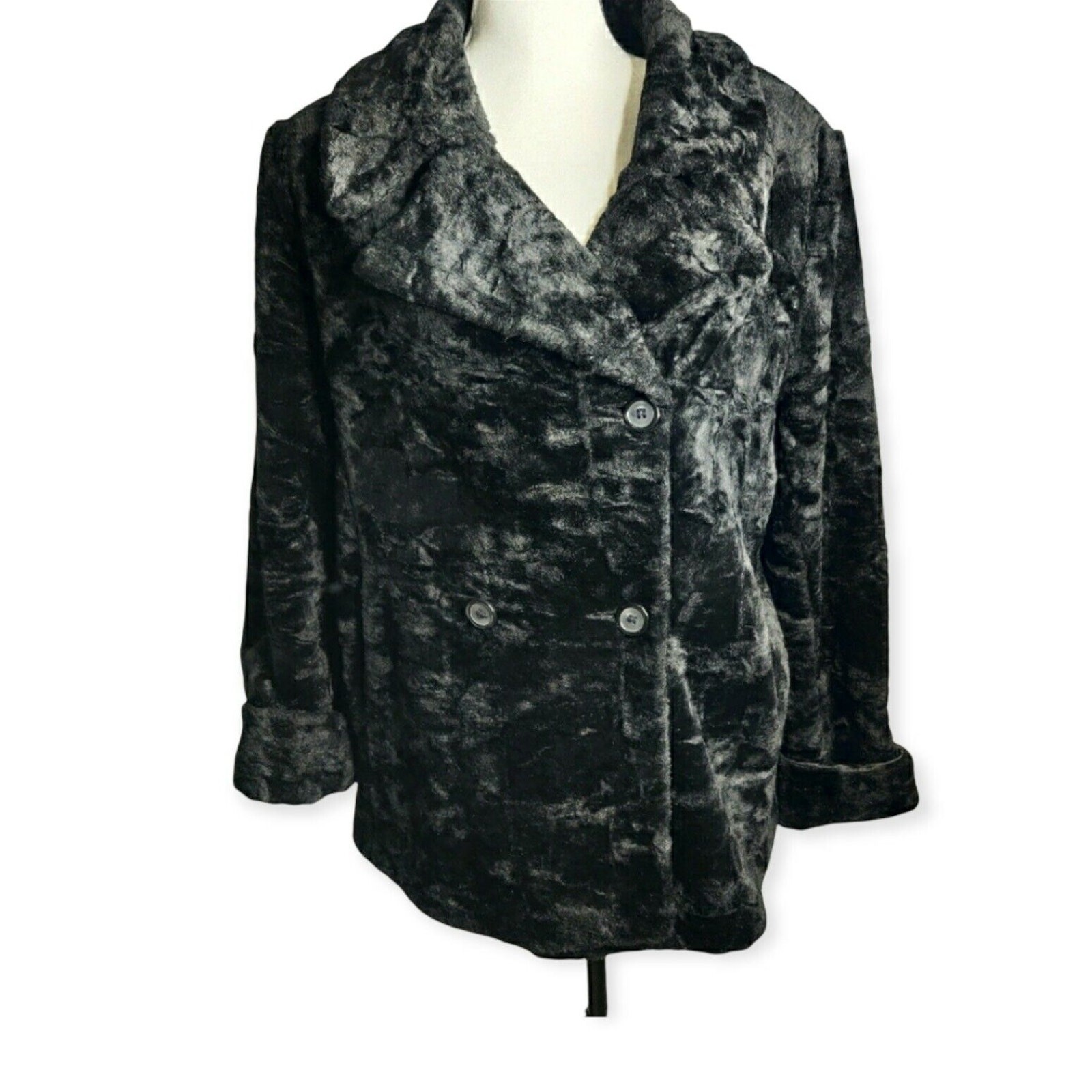 Enzo Angiolini Womens Size Large Black Faux Fur Satin Lined Vtg Jacket Coat