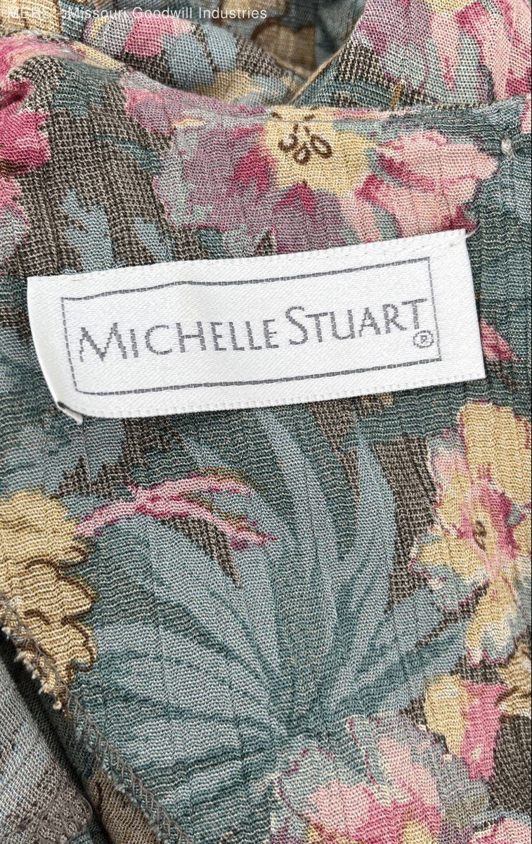 Michelle Stuart Womens Green Floral Pattern Long Sleeve Dress With Belt Size 6