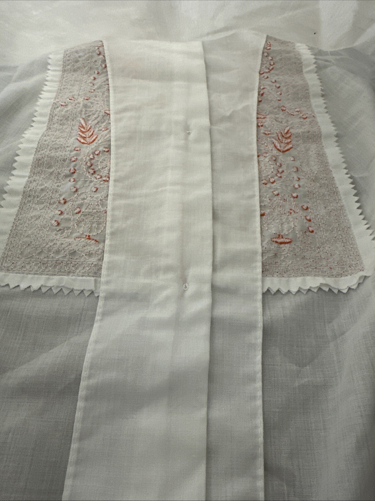 MAJESTIC Vtg 60-70s White Orange Embroidered 3/4 Sleeve Blouse Sz 16