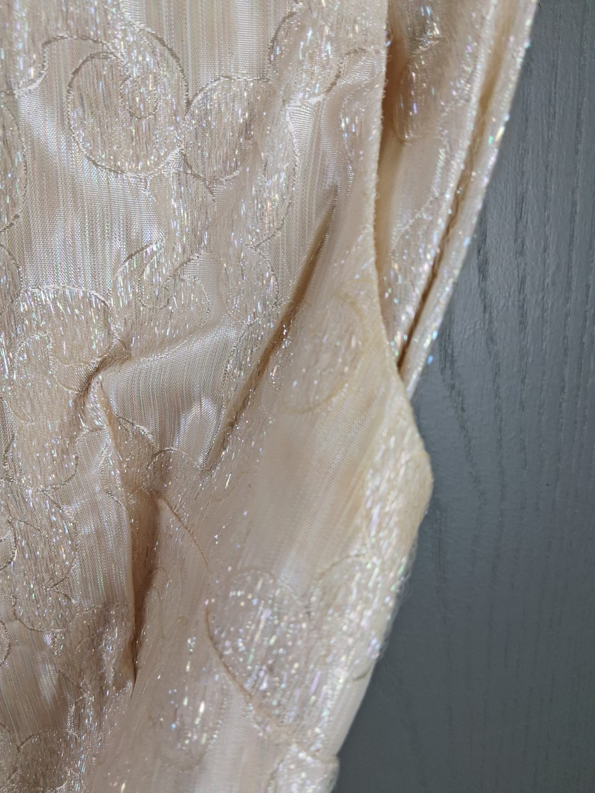 Vintage Mid Century Jaquard Skirt Jacket Set SMALL Iridescent Cream 3pc Flawed