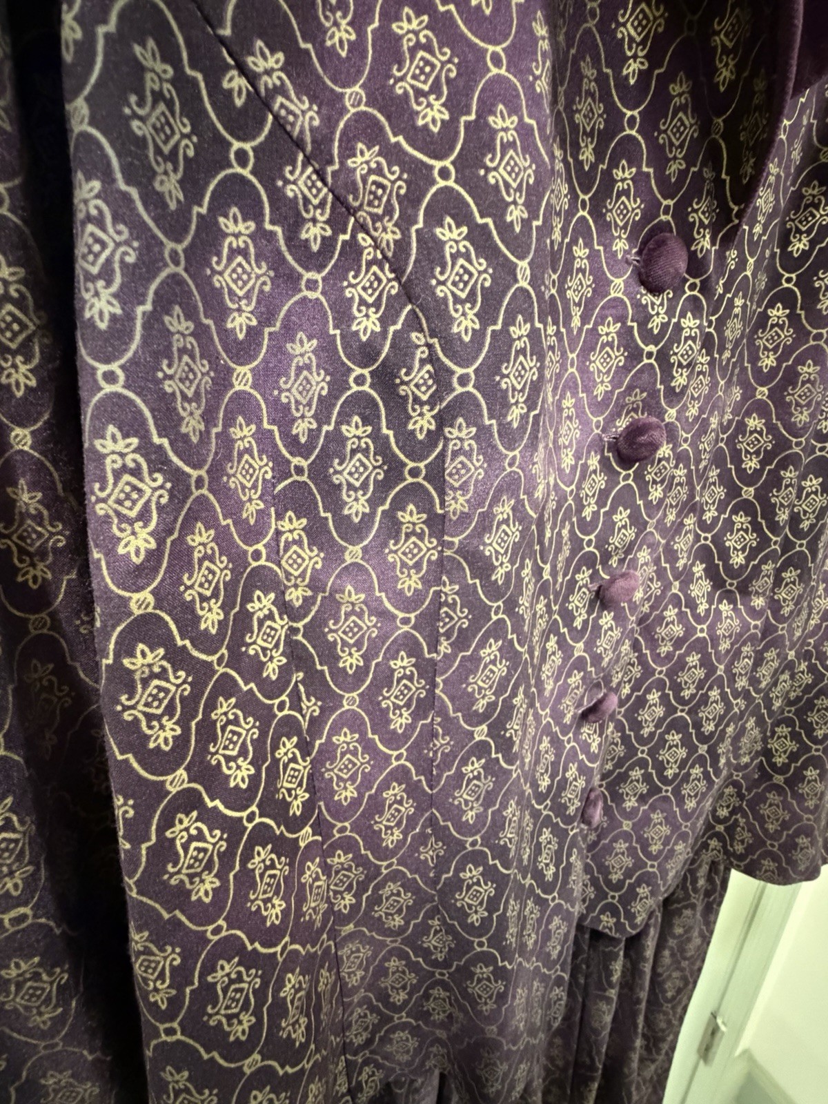Vintage Karin Stevens Vested Maxi Dress, Gothic Purple & Gold, Velvet Collar XL