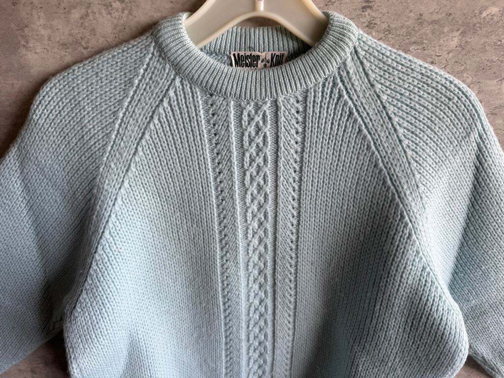 Vintage 1980s Meister Knit Hagemeister Lert Blue Wool Cable Knit Sweater Size M