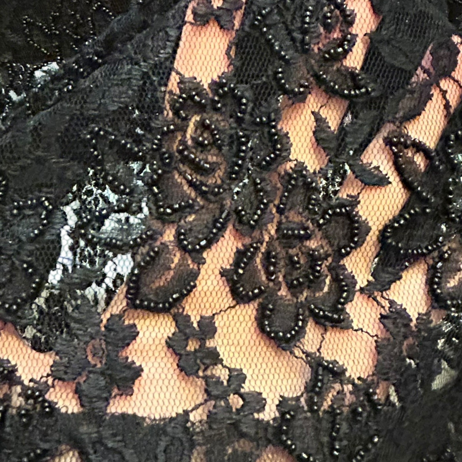 Vintage Sheer Black Floral Lace Dress 1980s Puffed Sleeves Victorian Goth Size S