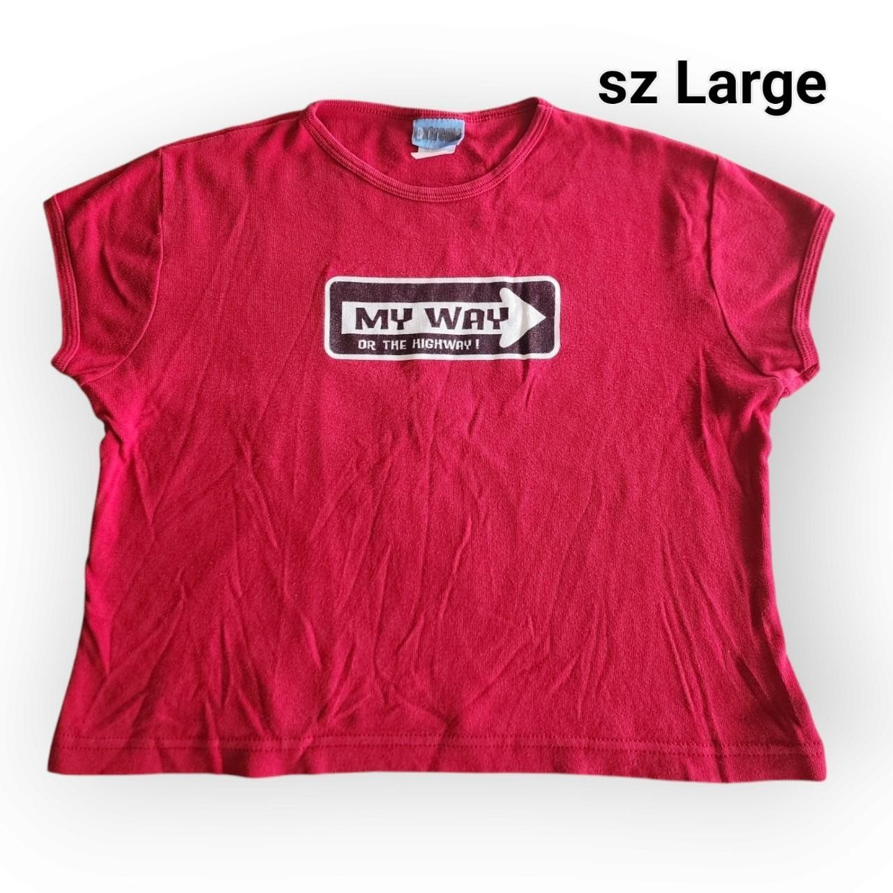 Vtg Y2K Bratty Junior’s sz Large Red Cropped „My Way or the Highway” Boxy Tee