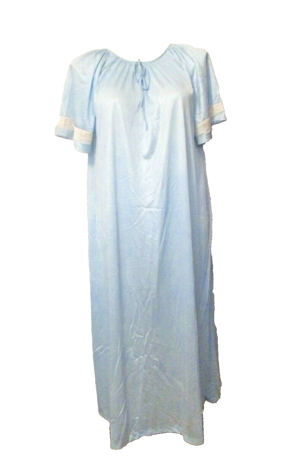 70’s Julius Corn Soft Slippery Silky Blue Nylon Full Length Nightgown L USA made