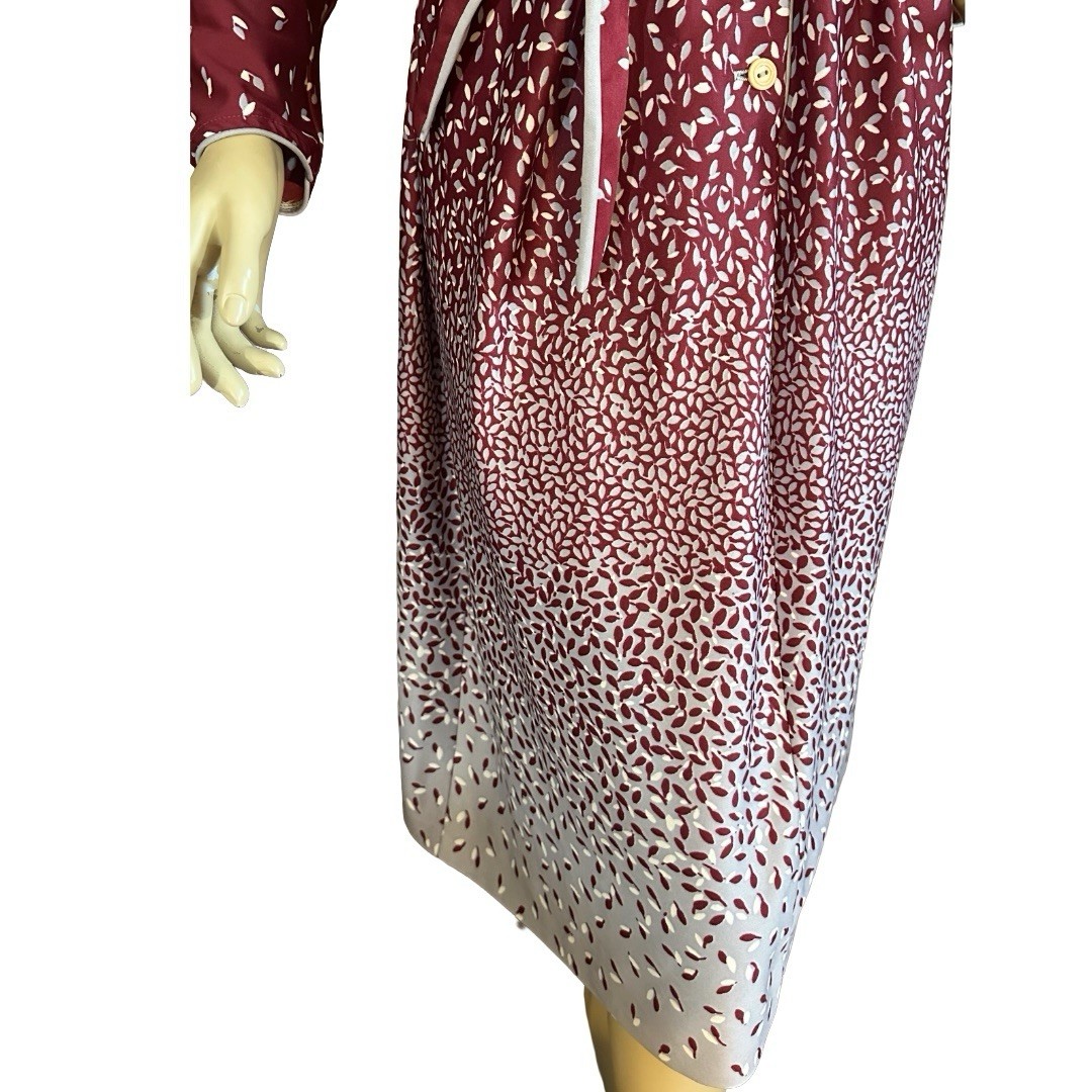VINTAGE 1980’S LORAC BURGUNDY & GRAY LEAF PRINT SHIRT DRESS SIZE XL