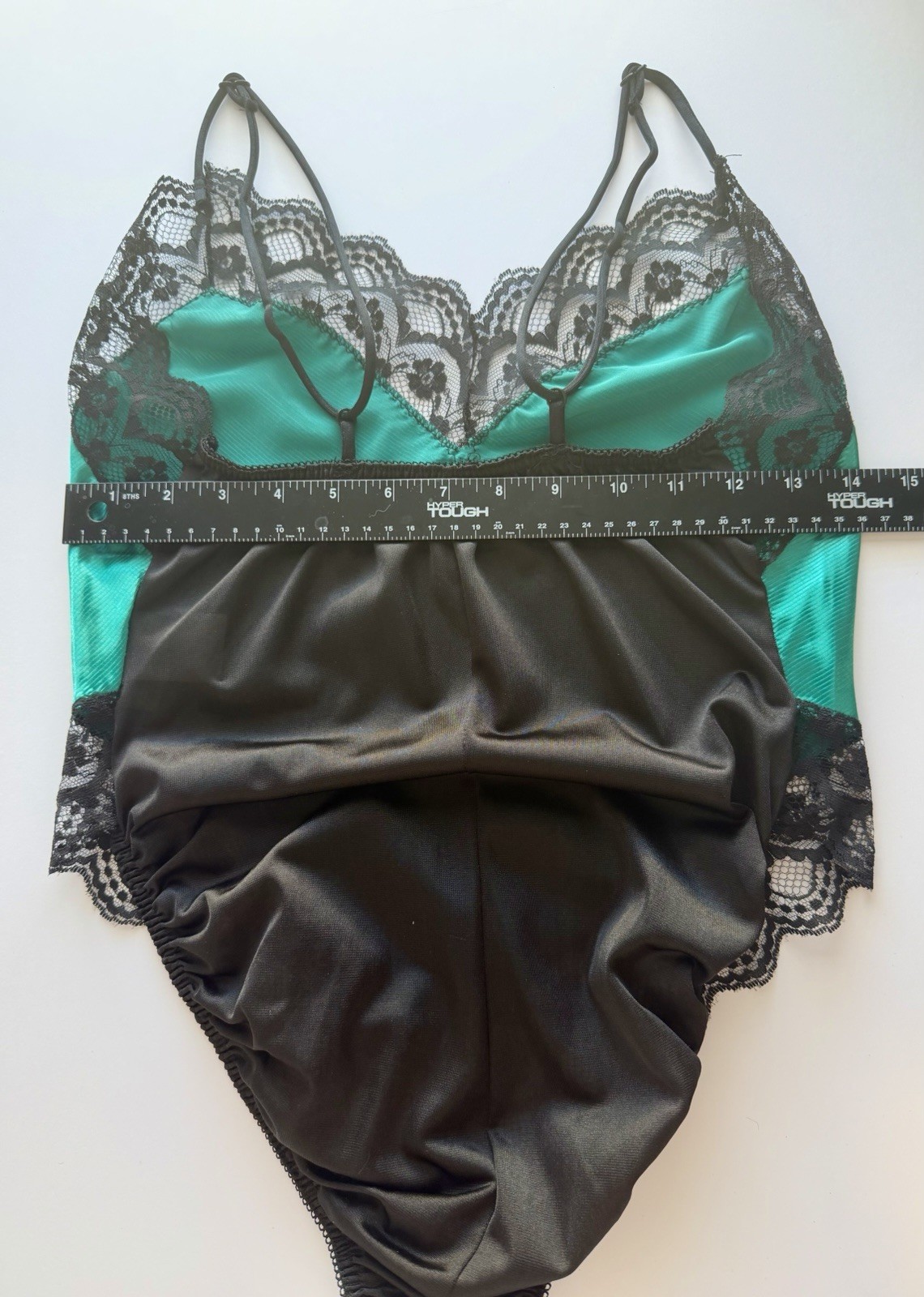 Vintage Lady Cameo Dallas Satin Lace Teddy Bodysuit Green Black USA M Medium