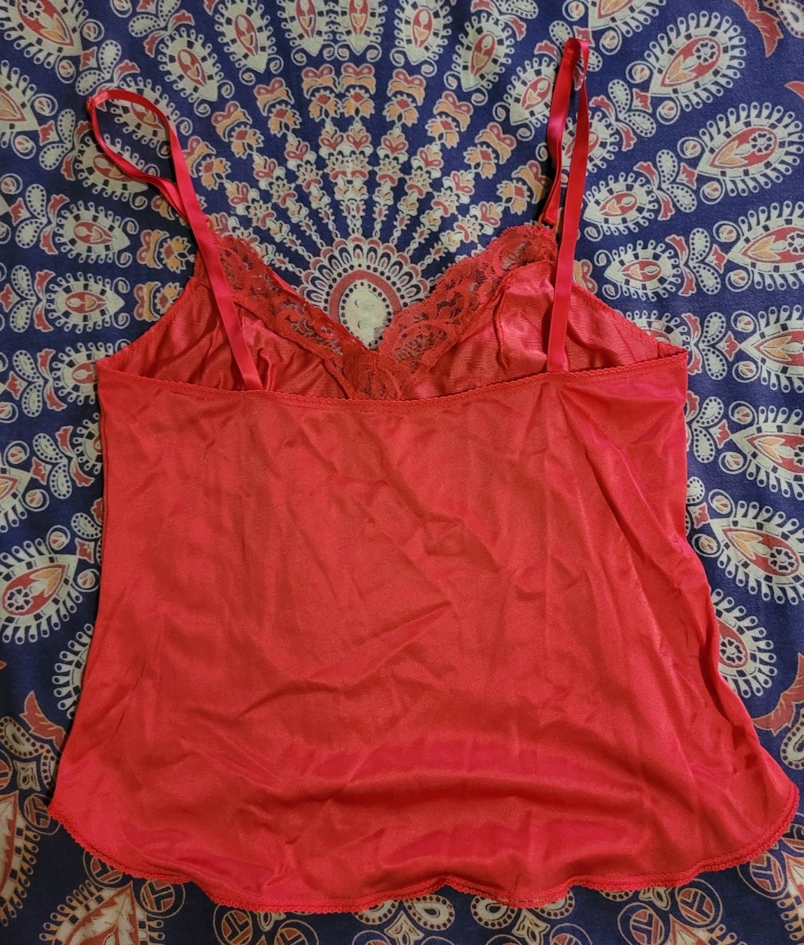 Vintage Maidenform Cherry Red Camisole Sz 34 Lace Trim Bow Sexy Pin Up Lingerie