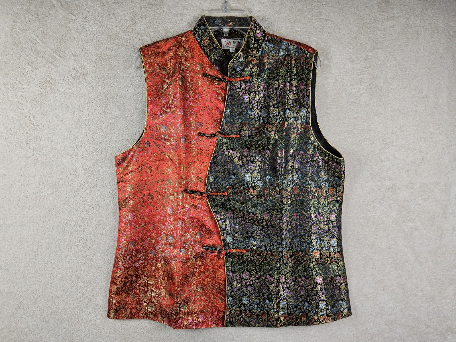 Lian Lin Chinese Style Stand Collar Button Jacquard Vest Size 4XL