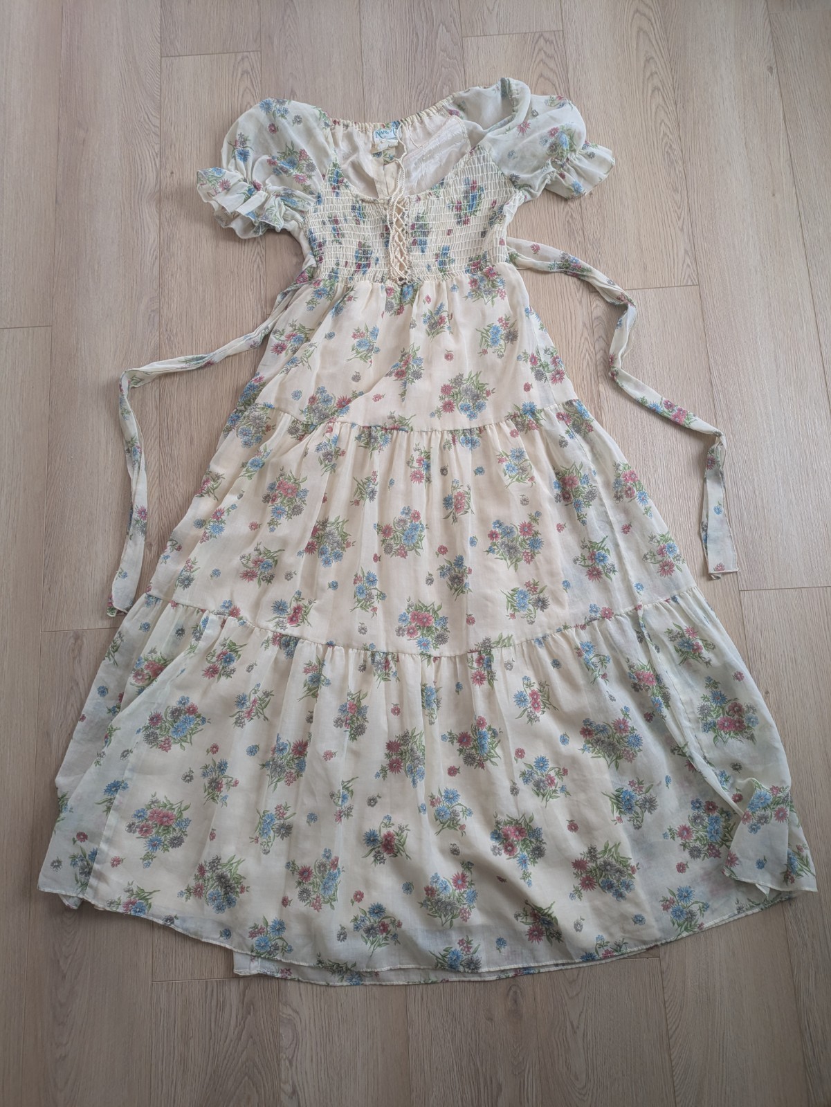Vintage 1970s NANCY G Cottagecore Prairie Maxi Dress Floral Romance Corset 12 M