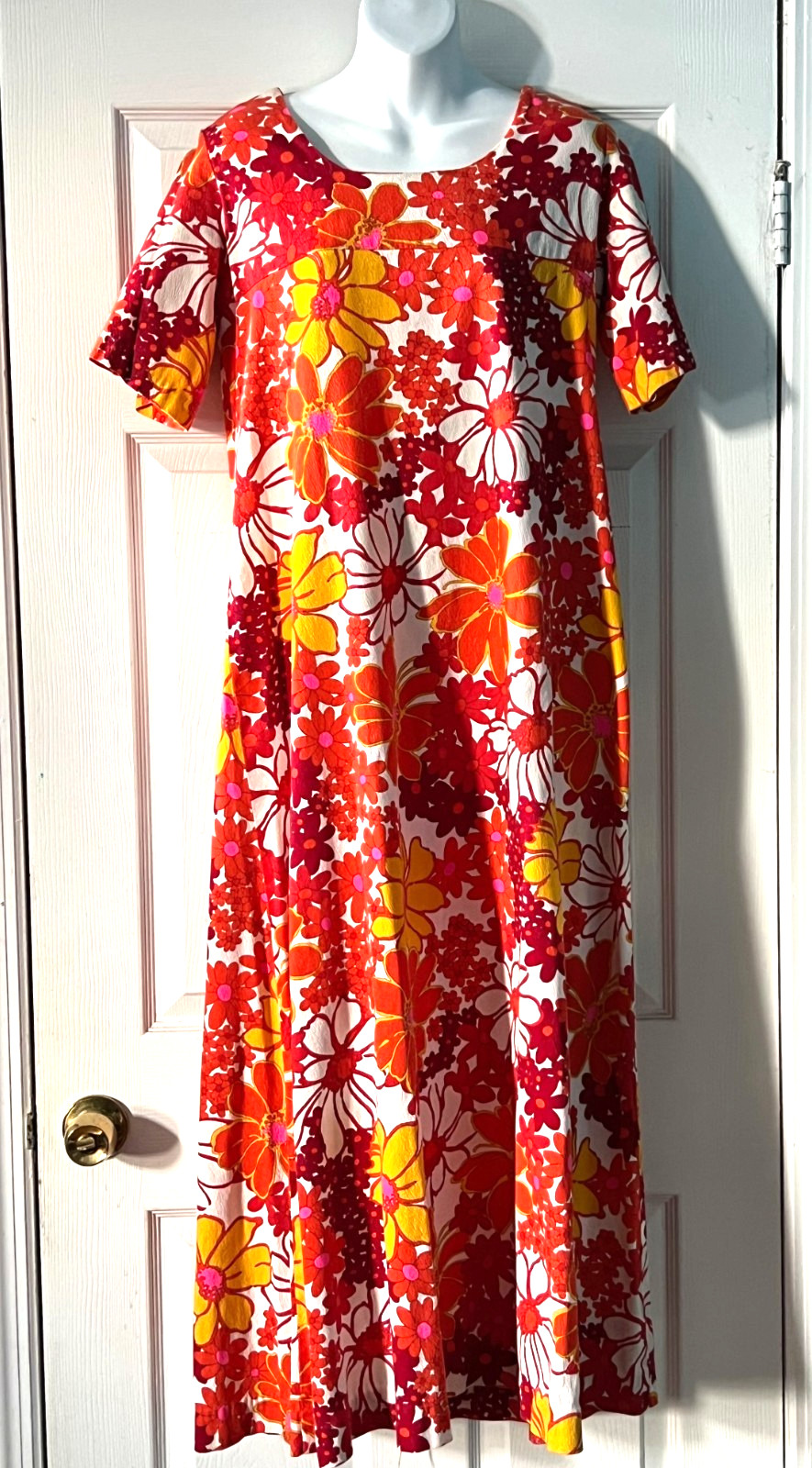 Vintage FLOWER POWER Maxi Long Dress 100% Cotton HOOKANO made in HAWAII GROOVY!