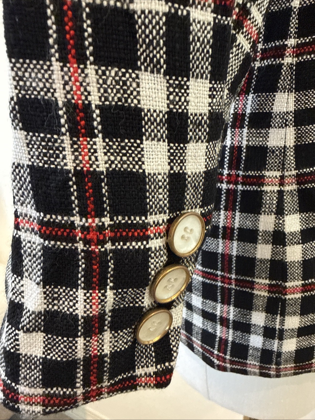 Vintage 80s 90s Preppy Liz Claiborne Black Red White Plaid Blazer Petite S/M