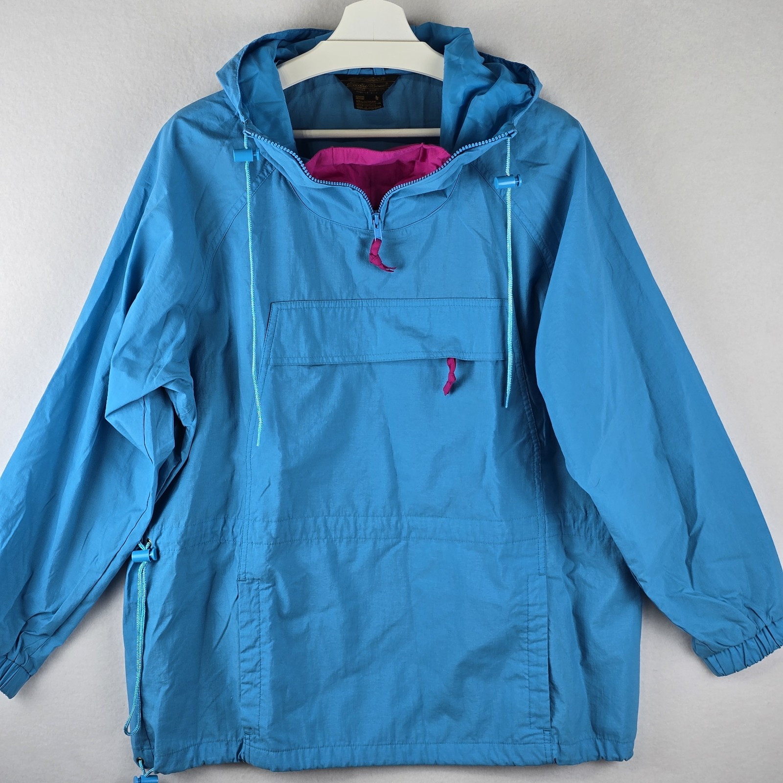 Eddie Bauer Windbreaker 1/4 Zip Pullover Jacket Sz L Y2K Nylon Teal Pink Retro