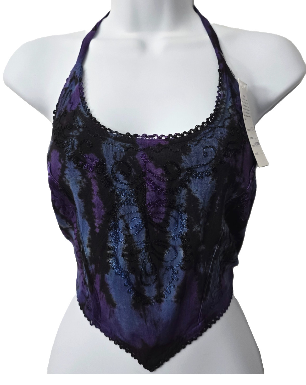 Vintage Halter Embroider Crop Top OS One Size S M L Purple Tie Dye Y2K Rave Goth
