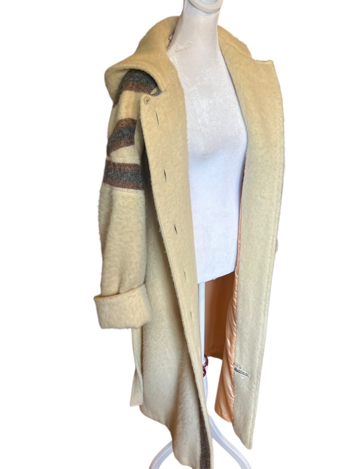 Vintage 1970s Variegated Gray Striped Wool Belted Hooded Coat Casa de Lana