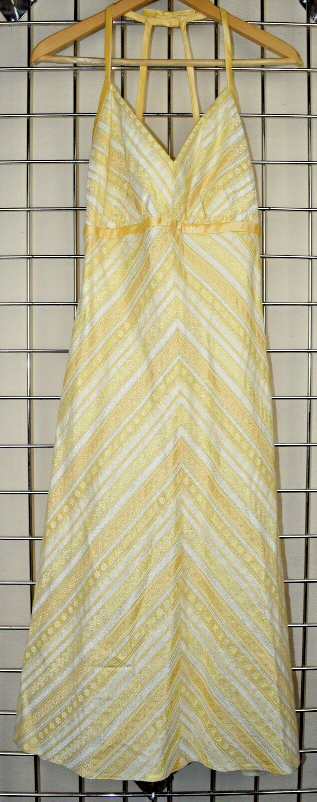 Vintage Midi Dress Watters Size S/M 80s Shimmery Pearl Yellow Embroidered Lined