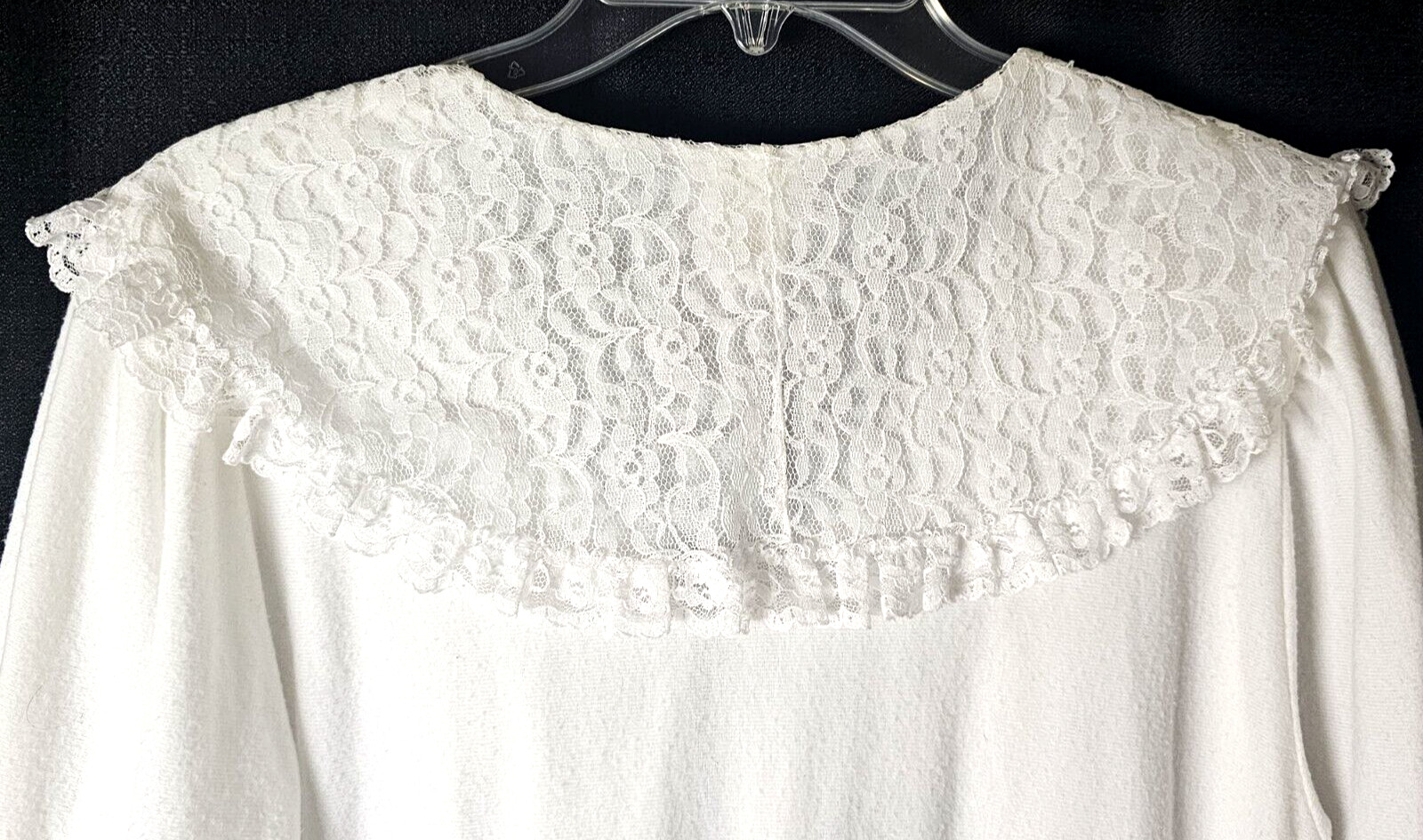 Vintage Gilligan O’Malley White Long Nightgown Soft Brushed Lace V-Neck L 16-18