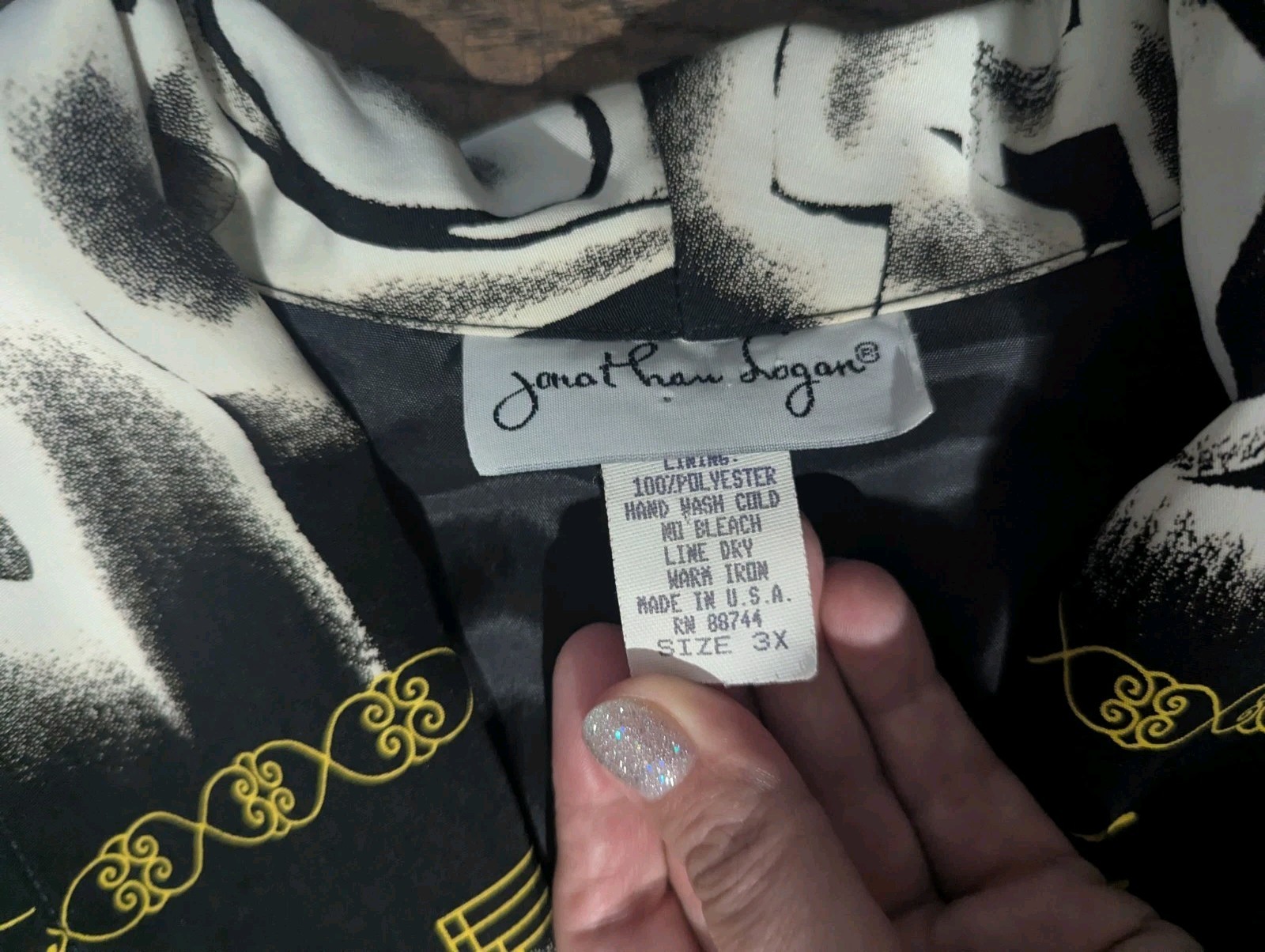 Jonathan Logan Vintage Black White & Gold Unique Abstract Print Blazer Size 3X