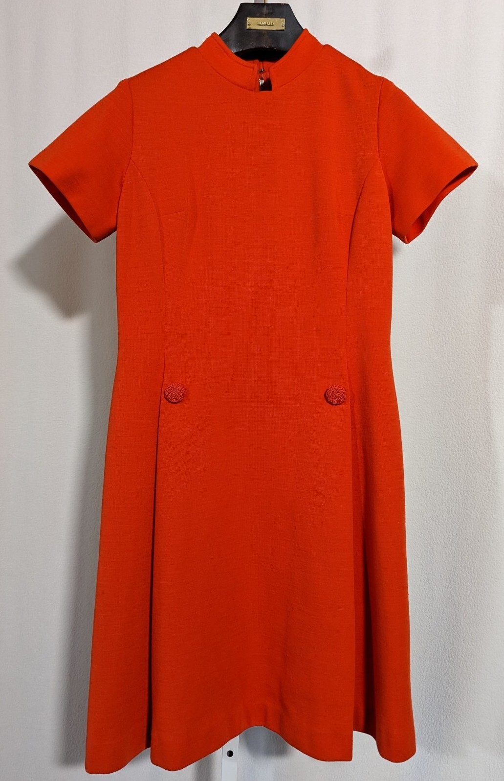 Vintage 60s Mod Space Age Orange Monochrome Knit Bodycon Dress USA Unionmade 38