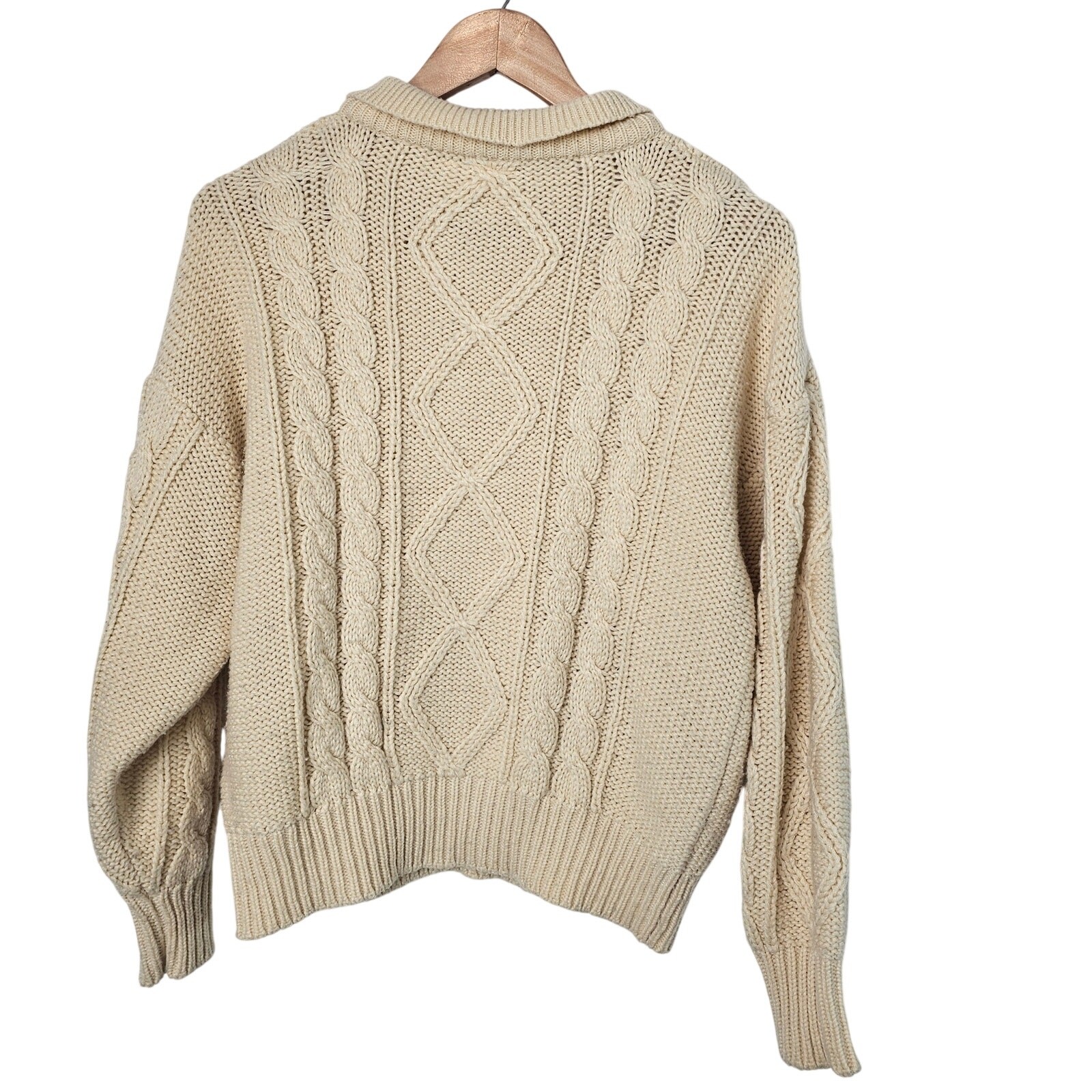 Vintage Cable Knit Sweater Womens XL 90s Tan Cottage Pullover Academia Preppy