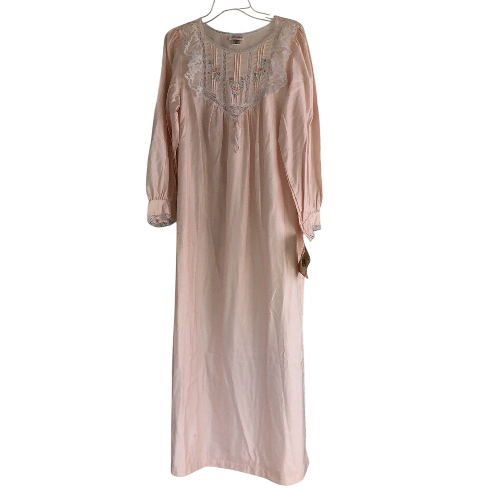 Barbizon Night Gown Vintage Pink Embroidered Size Medium Noreen Long NWT