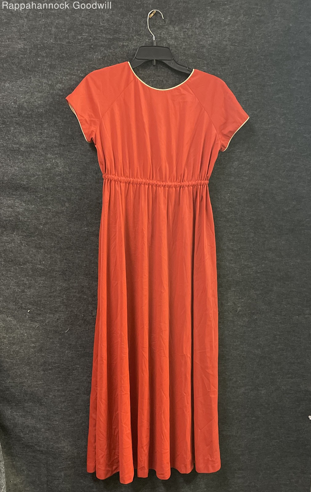 Vintage 70s Vanity Fair Women’s Orange Nylon V-Neck Maxi Loungewear Dress Sz P