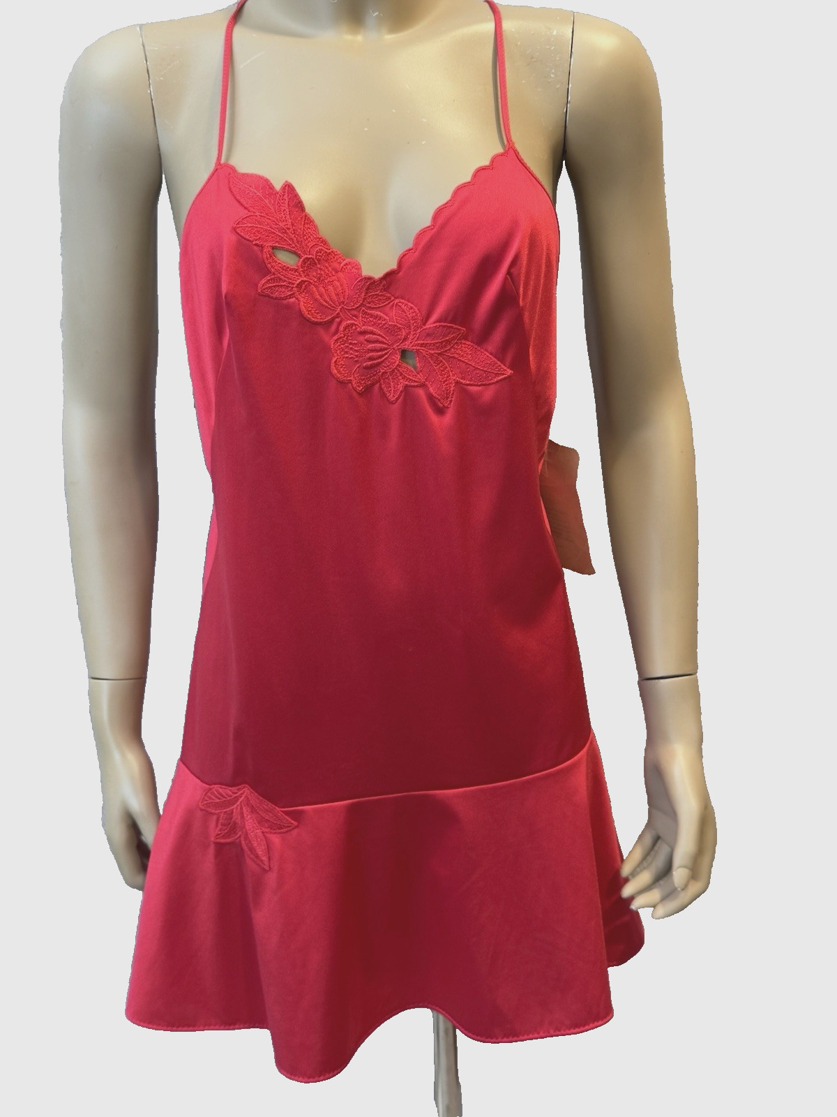 VTG Shadowline Sexy Red Nightgown Backless w/Straps, Flirty, Bombshell, Sz S/M